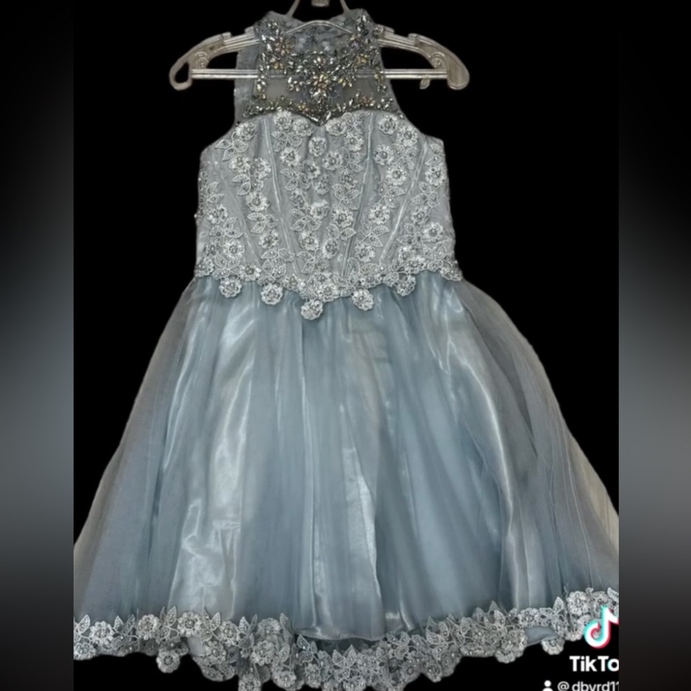 Cinderella Couture Elegant Blue Floral Kids Dress